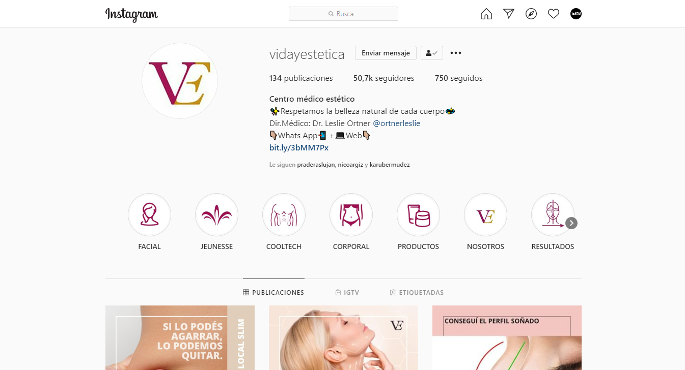 Vida y Estetica instagram